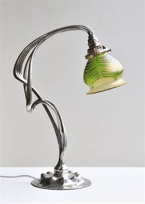 Art Nouveau Pewter Lamp By Orivit With Loetz Glass Shade Rose Uniacke Art Nouveau Lamps