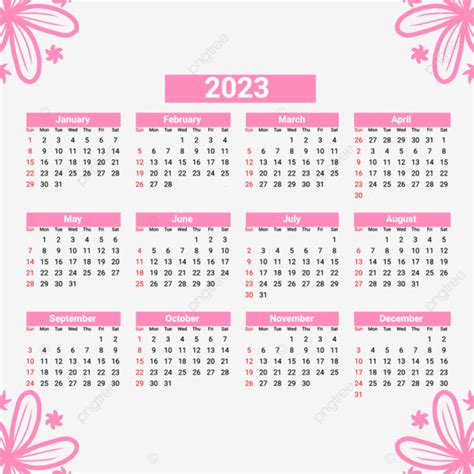 Cute Pink 2023 Calendar New Year Calendar 2023 Png Transparent