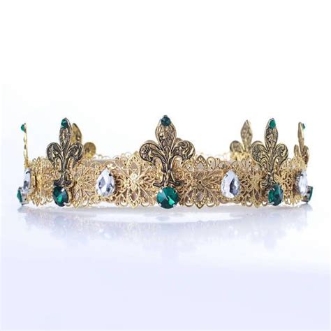Mens Imperial Medieval Gold Rhinestone King Crown Gold Male Crown