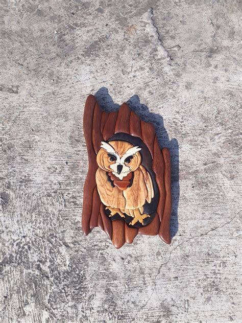 Owl Intarsİa Home Decor Wall Decor Owl Animal Bird Wild Etsy