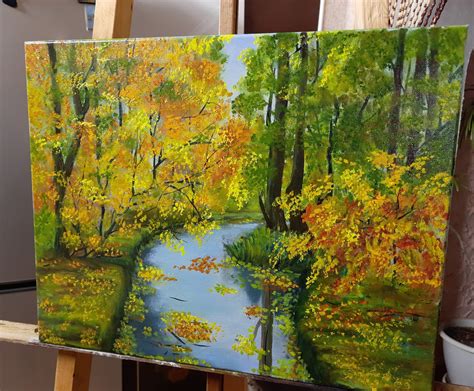 Autumn Painting Autumn Wall Art On Stretched Canvas Landscape Etsy