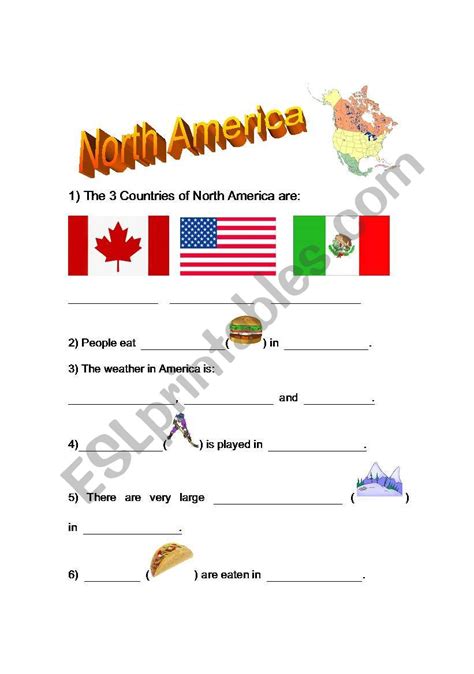 English Worksheets North America Fact Sheet