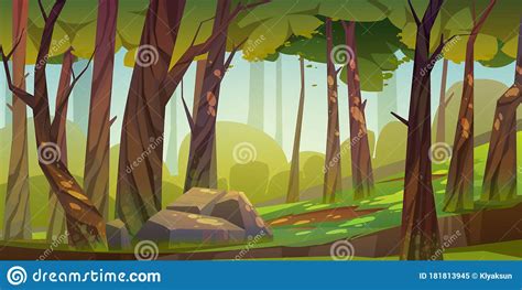 Cartoon Forest Background, Nature Park Landscape Stock Vector ...