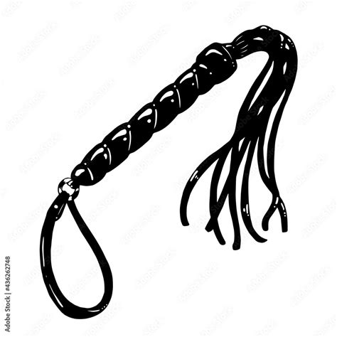 bdsm hand drawn flogger whip isolated on white background black and white illustration stock