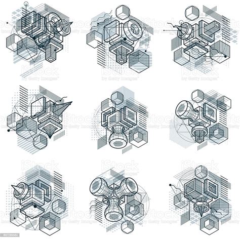 Abstract Isometrics Backgrounds 3d Vector Layout Compositions Stock