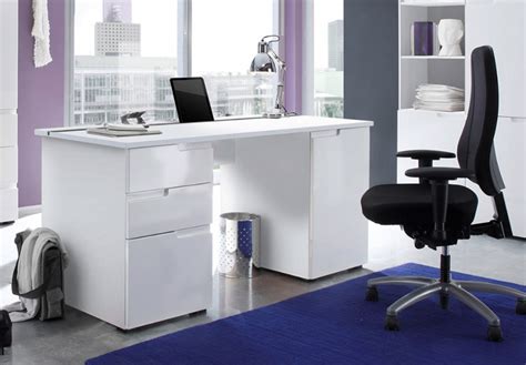 Cellini High Gloss Large White Desk With Drawers And Storage Cupboard