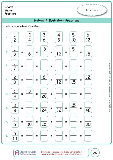 Equivalent Fractions Worksheet Grade 3 Math in 2020 | Free math