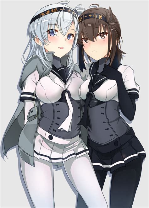 Safebooru 2girls Ahoge Anchor Symbol Asymmetrical Docking Black