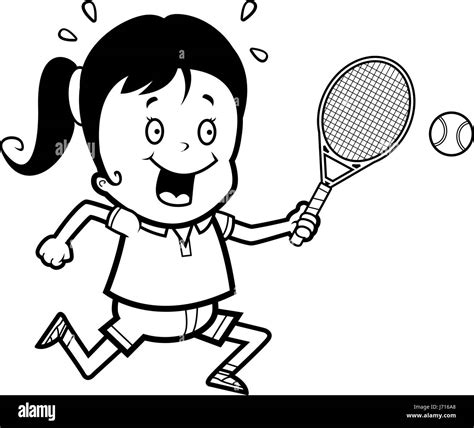 A Cartoon Illustration Of A Child Playing Tennis Stock Vector Image