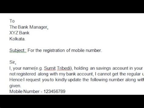 2 change of phone number letter sample pdf download. How to write application to bank manager to Register Mobile Number ? || Simplified in Hindi ...