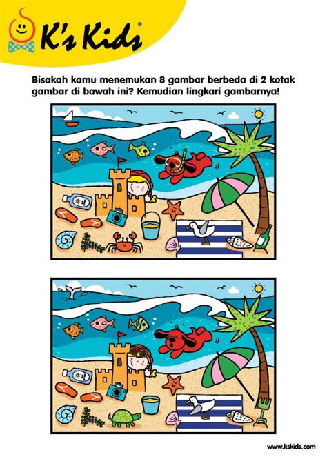 Worksheet Mencari 8 Perbedaan Gambar Bermain Di Pantai Fun Worksheets