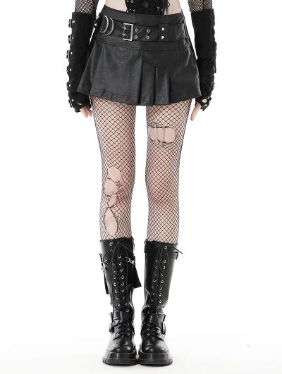 Black Gothic Punk Pu Asymmetrical Pleated Mini Skirt Uk