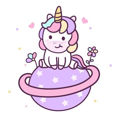 Cute Unicorn Cartoon On Pastel Star With Little Heart Fairytale Little