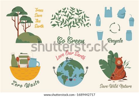 Ecological Stickers Collection Ecology Stickers Slogans Stock Vector