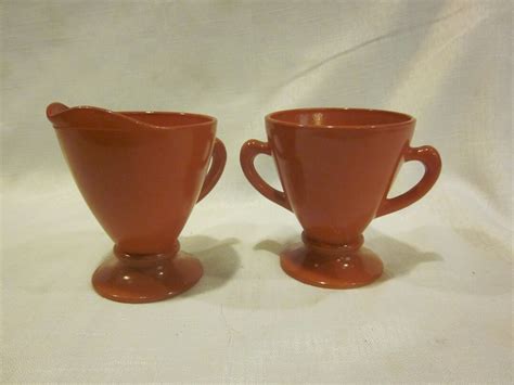 Hazel Atlas Ovide Platonite Rust Sugar And Creamer Vintage Etsy