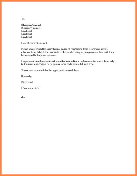 Letter Of Resignation Month Notice Sample Sample Resignation Letter