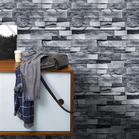 Grey 3d Vintage Slate Stone Brick Effect Wallpaper Textured Realistic