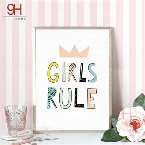 Cartoon Girls Rule Quote Canvas Art Print Poster Wall Pictures For