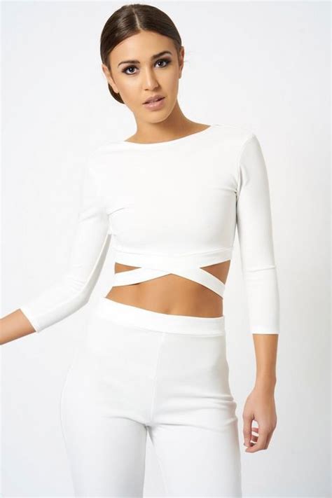 Womens Long Sleeve Cropped Top By Club L London White Topshop
