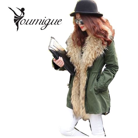 Youmigue New Long Khaki Dovetail Winter Jacket Women Outwear Thick Parkas Natural Real Raccoon