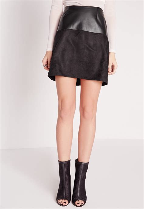 Missguided Faux Leather Suede Panel A Line Skirt Black Skirts