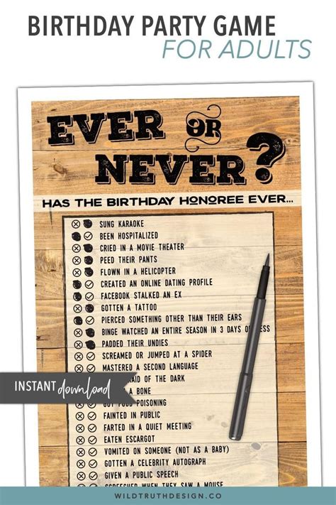 Adult Birthday Game Never Have I Ever Adult Party Game Etsy 40th