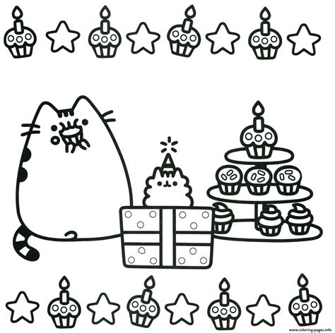Pusheen Cake Birthday Coloring Page Printable