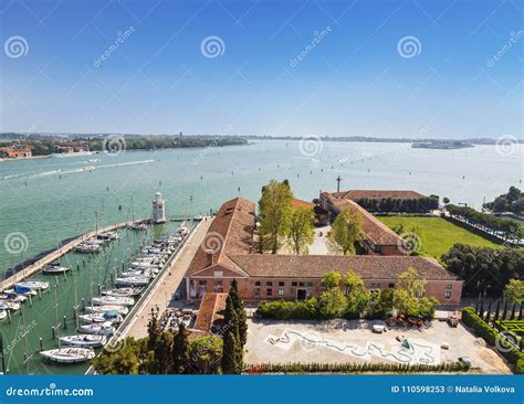 Top View Of San Giorgio Maggiore Island Venetian Lagoon Marina And