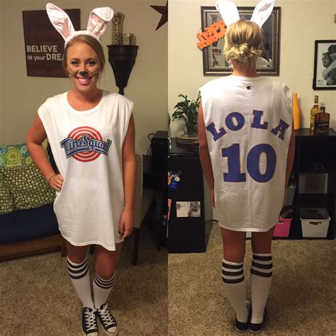 easy diy lola bunny from space jam costume all you need is a large white tank ears and iron