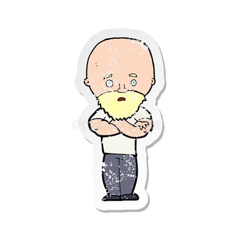 Retro Distressed Sticker Of A Cartoon Shocked Bald Man With Beard Stock