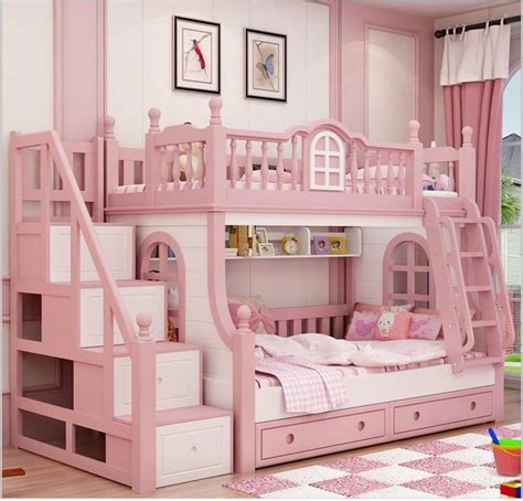 Made To Order Beautiful Pink Luxury Bunk Bed With Storage Custom Size