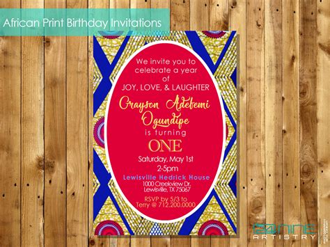 African Ankara Invitation Royal Birthdaybaby Etsy Print Birthday