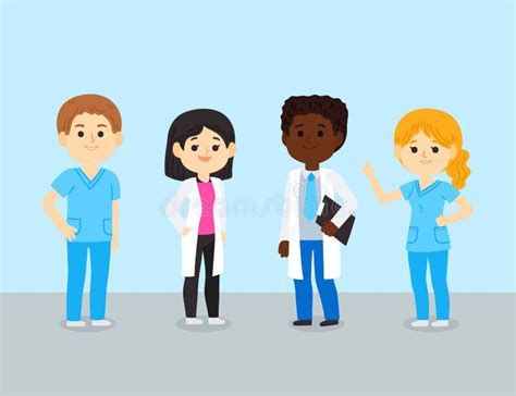 Cartoon Doctors And Nurses With Equipment Vector Illustration Stock