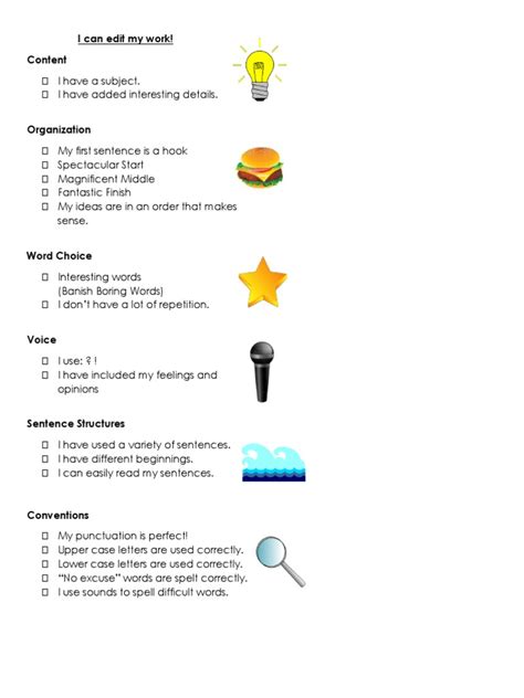 English Writing Checklist Pdf