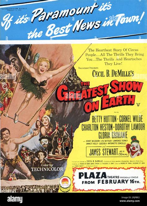 Betty Hutton Cornel Wilde Charlton Heston Dorothy Lamour Gloria Grahame And James Stewart In The