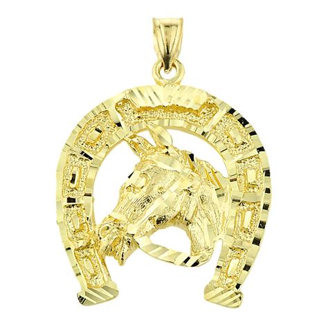Gold Horse Head With Horseshoe Pendant Horse Pendant Animal Pendant