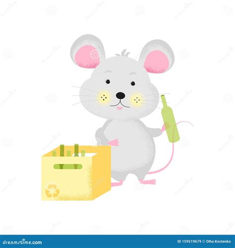 Isolated Cute Cartoon Mouse With Empty Bottle Stock Vector