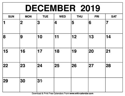 Printable Calendar December Printable World Holiday