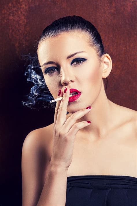 Close Up Portrait Of Smoking Girl Stock Photo Image Of Lips