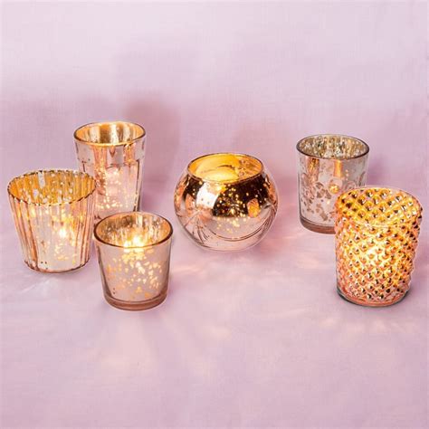 Luna Bazaar Best Of Vintage Mercury Glass Candle Holders Rose Gold