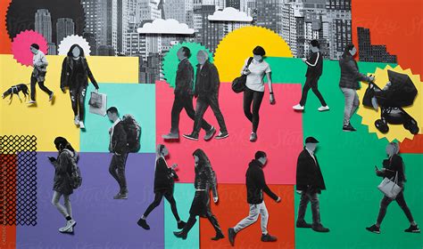 Group Of People Walking In The City Collage And Cut Papers Del