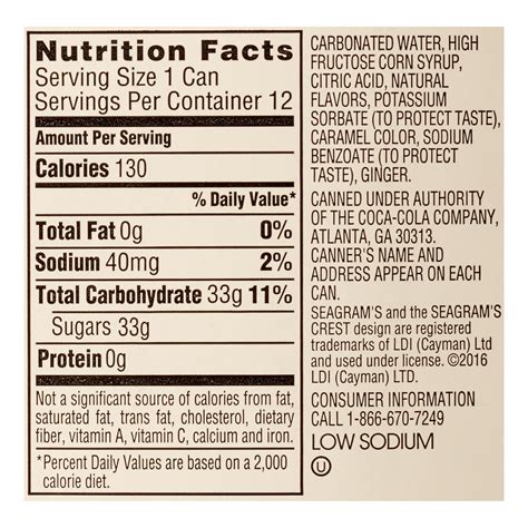 Seagram S Ginger Ale Nutrition Facts Besto Blog