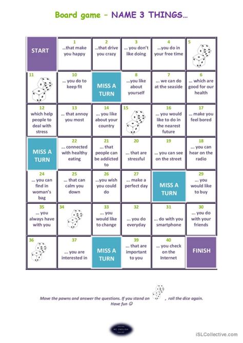 Name 3 Things Speaking Game Board English Esl Worksheets Pdf And Doc
