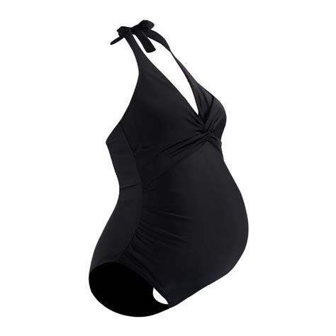 Maternity Swimwear One Piece Halter Pregnancy Swimsuit Solid Bathing Suit With Drawstring
