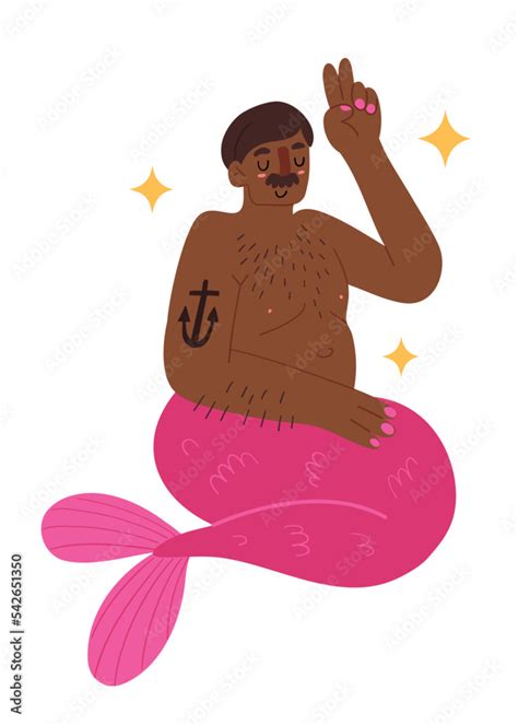 Stylish Black Merman With Moustache Anchor Tattoo And Nail Polish Showing Peace Hand Sign