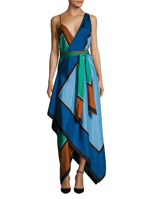 Lyst Diane Von Furstenberg Scarf Hem Tiered Silk Midi Dress In Blue