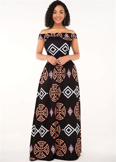 Zipper Closure African Print Off The Shoulder Dress Usd 3499 African Print