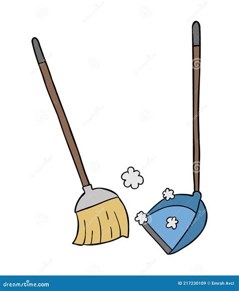 Cartoon Vector Illustration Of Broom And Dustpan Sweep The Floor Stock