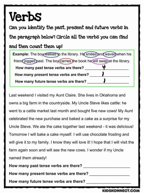 Past Present And Future Verbs Worksheet For Kids