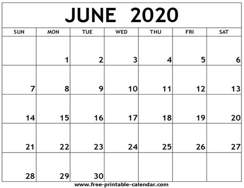 Print A Calendar June 2020 Month Calendar Printable